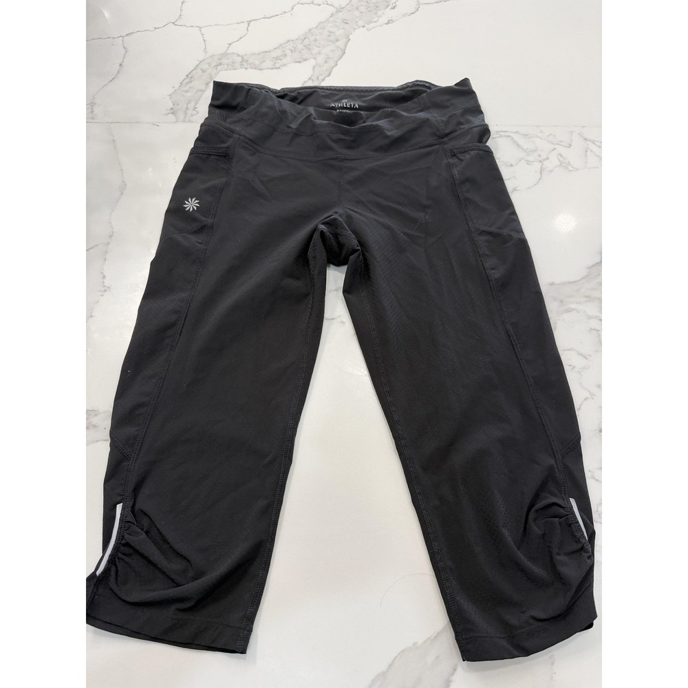 Athleta Leggings Womens Small Black Capri Pocket Zip Reflective Running Yoga Gym